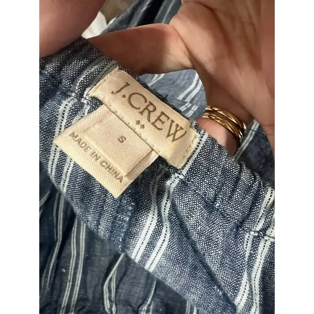 J. Crew Striped Cotton Dress Size Small Cold Shoulder with Pockets